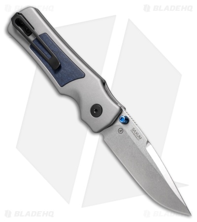 Hogue Saxum Button Lock Knife Gray Aluminum/Blue Canyon Richlite (2.8" SW)
