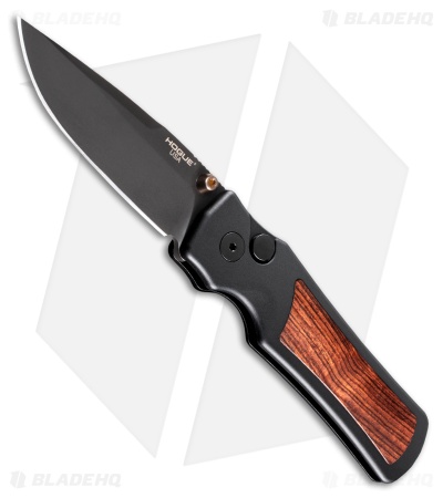 Hogue Saxum Button Lock Knife Black Aluminum/Kingwood (2.8" Black Cerakote)