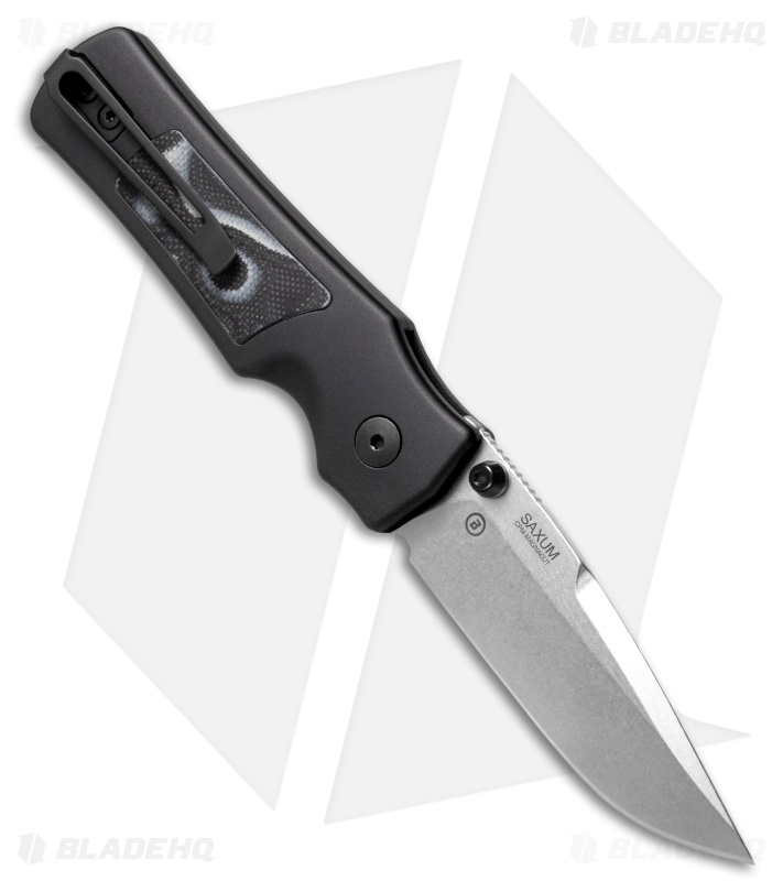 Hogue Saxum Button Lock Knife Black Aluminum/G-Mascus (2.8" SW)