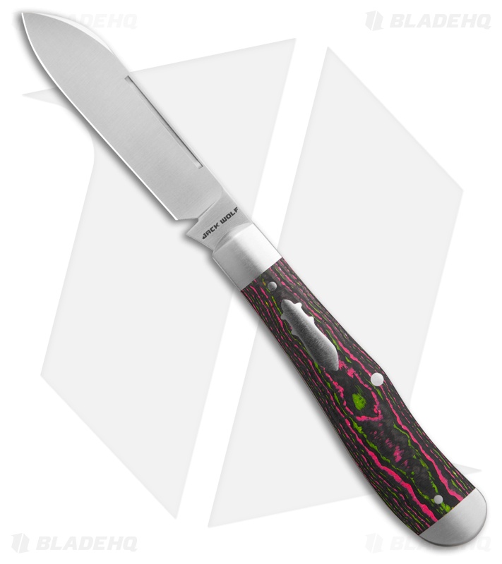 Jack Wolf Knives Eureka Slip Joint Knife CamoCarbon Watermelon Sugar (3" Satin)