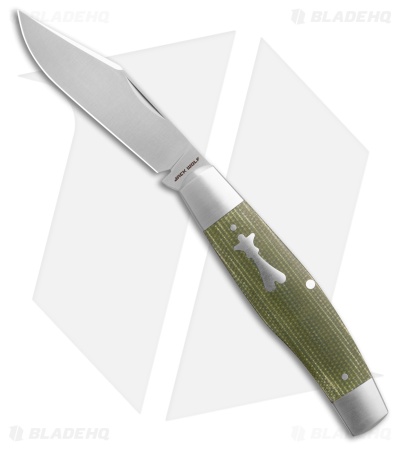 Jack Wolf Knives Stockman Slip Joint Knife Green Canvas Micarta (3.1" Satin)