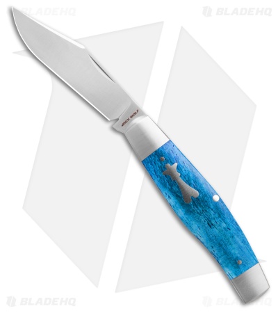 Jack Wolf Knives Stockman Slip Joint Knife Smooth Blue Bone (3.1" Satin)