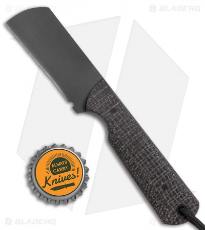 JRs Knives EDC Cleaver Fixed Blade Knife Chisel Grind Black Burlap  (2.3" Black)