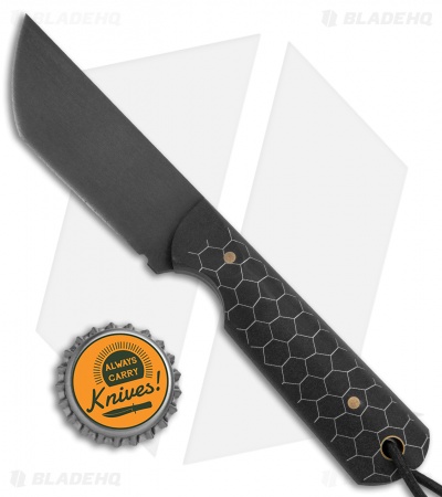 JRs Knives EDC Tanto Fixed Blade Knife Chisel Black Honey Comb (2.75" Black)