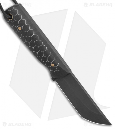 JRs Knives EDC Tanto Fixed Blade Knife Chisel Black Honey Comb (2.75" Black)