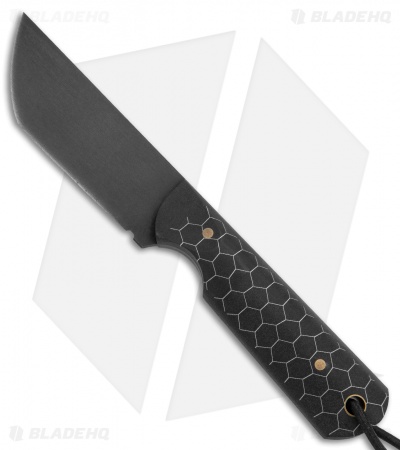 JRs Knives EDC Tanto Fixed Blade Knife Chisel Black Honey Comb (2.75" Black)