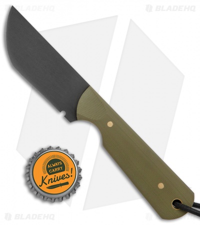 JRs Knives EDC Tanto Fixed Blade Knife Chisel Green G-10 (2.75" Black)