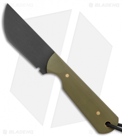 JRs Knives EDC Tanto Fixed Blade Knife Chisel Green G-10 (2.75" Black)