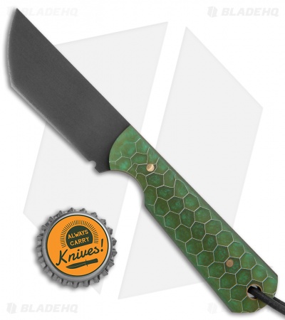 JRs Knives EDC Tanto Fixed Blade Knife Chisel Green Honeycomb (2.75" Black)