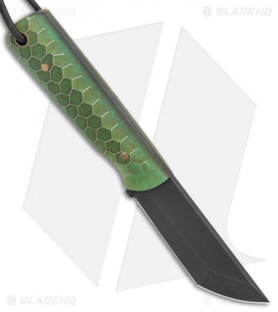 JRs Knives EDC Tanto Fixed Blade Knife Chisel Green Honeycomb (2.75" Black)