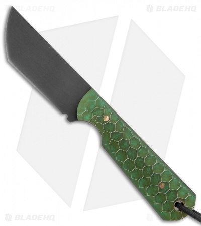 JRs Knives EDC Tanto Fixed Blade Knife Chisel Green Honeycomb (2.75" Black)