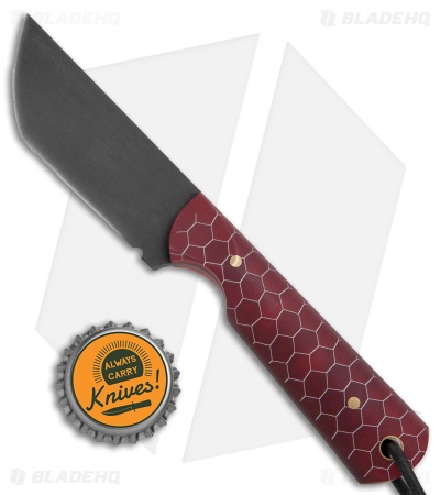 JRs Knives EDC Tanto Fixed Blade Knife Chisel Red Honey Comb (2.75" Black)