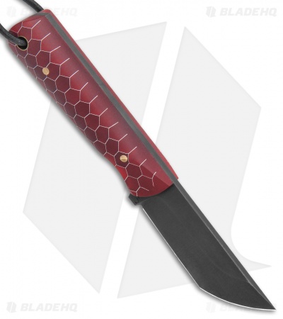 JRs Knives EDC Tanto Fixed Blade Knife Chisel Red Honey Comb (2.75" Black)