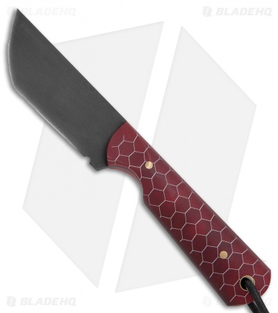 JRs Knives EDC Tanto Fixed Blade Knife Chisel Red Honey Comb (2.75" Black)