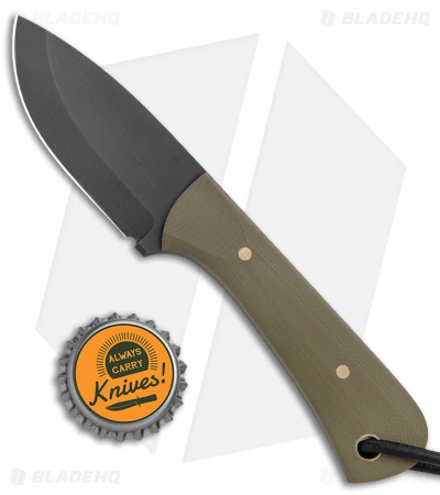 JRs Knives Junior Fixed Blade Knife Fuller Green G-10 (2.25" Black)
