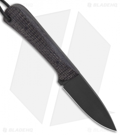 JRs Knives Neckr Fixed Blade Knife Flat Grind Black Burlap Micarta (2.75" Black)