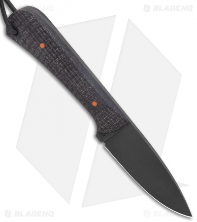 JRs Knives Neckr Fixed Blade Knife Flat Grind Black Burlap/Orange  (2.75" Black)