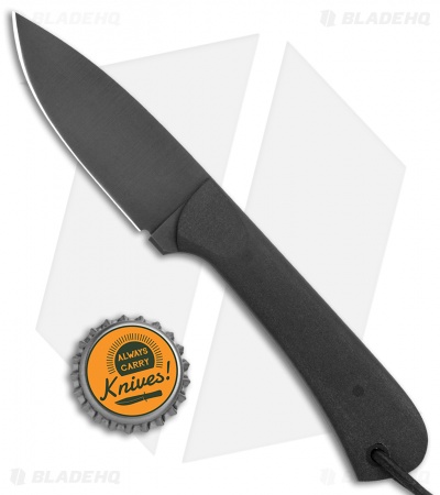 JRs Knives Neckr Fixed Blade Knife Flat Grind Black G-10 (2.75" Black)