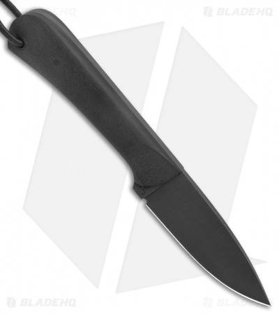 JRs Knives Neckr Fixed Blade Knife Flat Grind Black G-10 (2.75" Black)