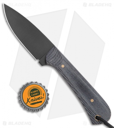 JRs Knives Neckr Fixed Blade Knife Flat Grind Black Micarta (2.75" Black)