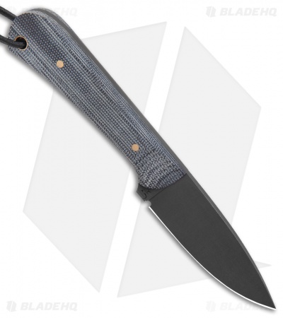 JRs Knives Neckr Fixed Blade Knife Flat Grind Black Micarta (2.75" Black)