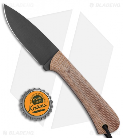 JRs Knives Neckr Fixed Blade Knife Flat Grind Brown Micarta (2.75" Black)