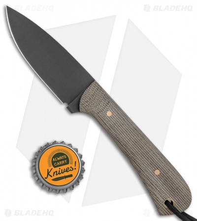 JRs Knives Neckr Fixed Blade Knife Flat Grind Natural Micarta (2.75" Black)