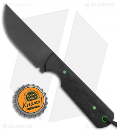 JRs Knives Str8 BK Fixed Blade Knife Black G-10/Green Pins (2.75" Black)