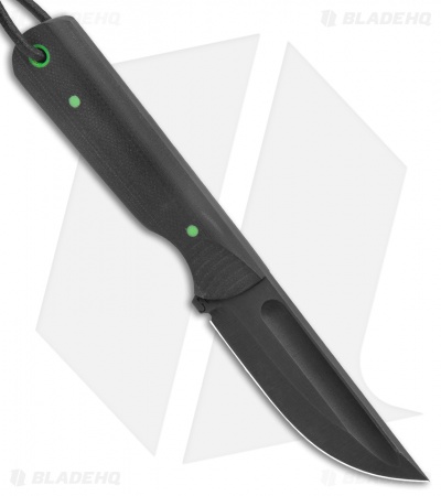 JRs Knives Str8 BK Fixed Blade Knife Black G-10/Green Pins (2.75" Black)