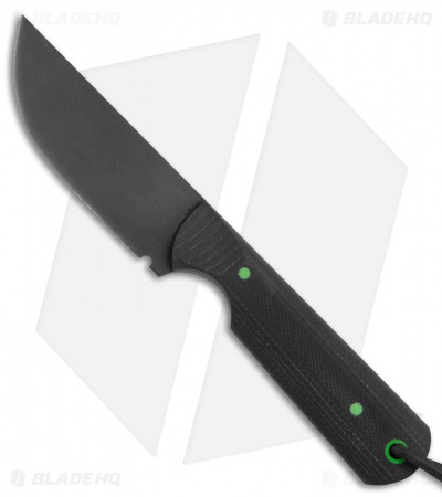 JRs Knives Str8 BK Fixed Blade Knife Black G-10/Green Pins (2.75" Black)