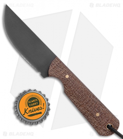 JRs Knives Str8 BK Fixed Blade Knife Chisel Burlap Micarta (2.75" Black)