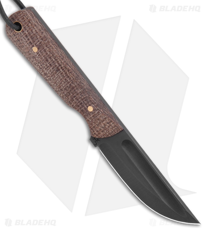 JRs Knives Str8 BK Fixed Blade Knife Chisel Burlap Micarta (2.75" Black)