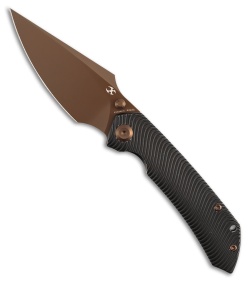Kansept Fenrir Frame Lock Knife Water Ripple Texture Black SW Ti (3.5" Rose GLD)