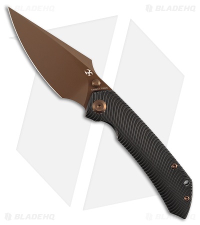 Kansept Fenrir Frame Lock Knife Water Ripple Texture Black SW Ti (3.5" Rose GLD)
