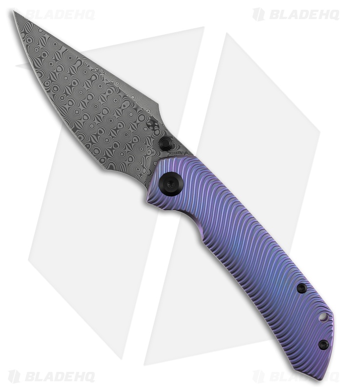 Kansept Fenrir Frame Lock Knife Water Ripple Texture Purple Ti (3.5" Damascus)