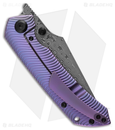 Kansept Fenrir Frame Lock Knife Water Ripple Texture Purple Ti (3.5" Damascus)