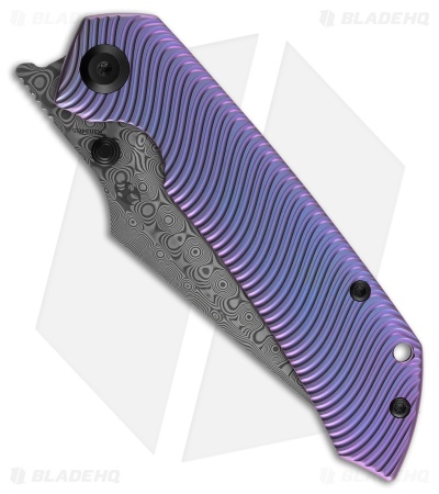 Kansept Fenrir Frame Lock Knife Water Ripple Texture Purple Ti (3.5" Damascus)
