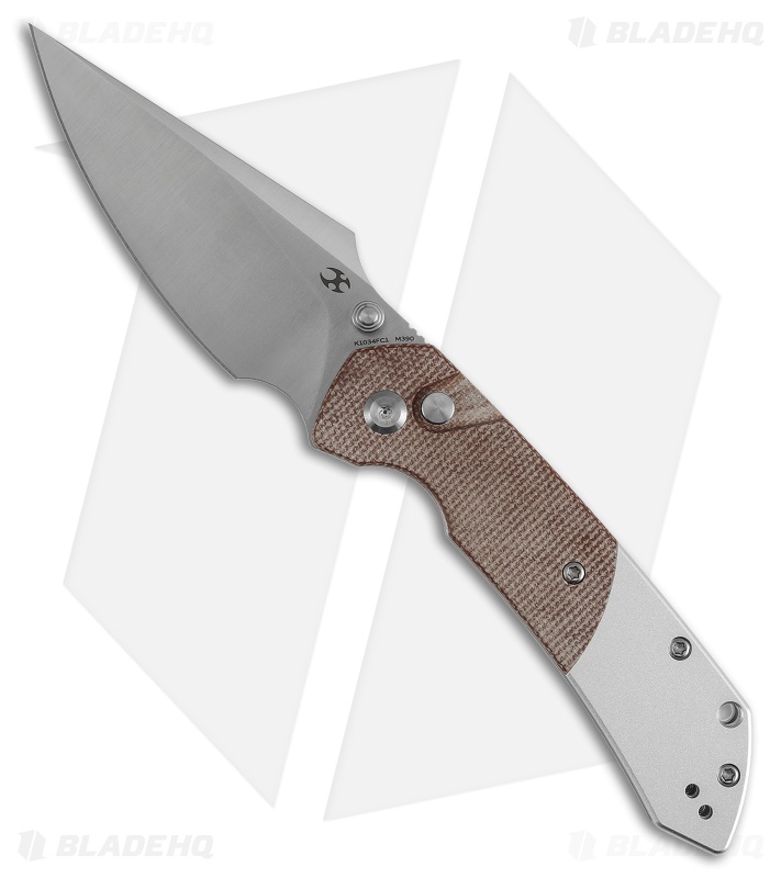 Kansept Knives Fenrir Button Lock Knife Aluminum + Brown Micarta (3.5" Satin)