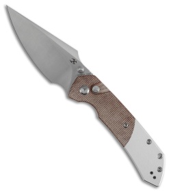 Kansept Knives Fenrir Button Lock Knife Aluminum + Brown Micarta (3.5" Satin)