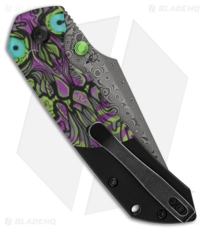 Kansept Knives Fenrir Button Lock Knife PC + Purple Undead Print (3.5" Damascus)