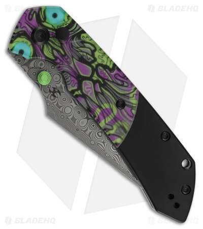 Kansept Knives Fenrir Button Lock Knife PC + Purple Undead Print (3.5" Damascus)