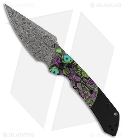 Kansept Knives Fenrir Button Lock Knife PC + Purple Undead Print (3.5" Damascus)