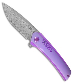 Kansept Knives Kansept Knives Tracer Frame Lock Knife Purple Anodized Titanium (3.46" Damascus) - $219.89 at Blade HQ