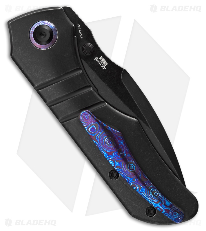 Kansept Knives Mini Lanza Liner Lock Knife Black SW Ti/Timascus Clip (3.2" BSW)