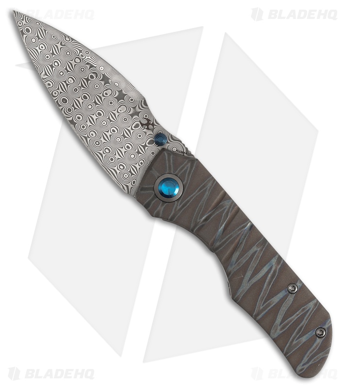 Kansept Knives Mini Lanza Liner Lock Knife Tiger Stripe Titanium (3.2" Damascus)