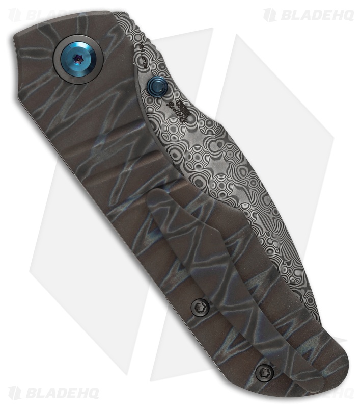 Kansept Knives Mini Lanza Liner Lock Knife Tiger Stripe Titanium (3.2" Damascus)