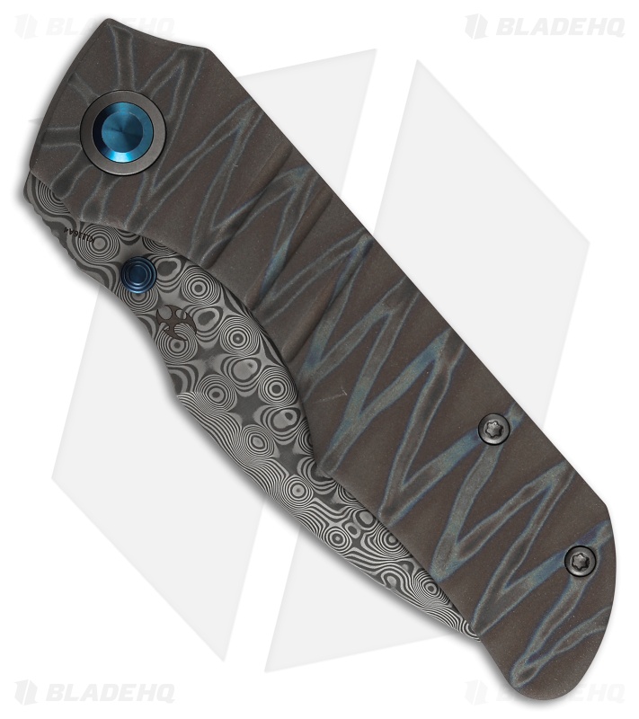 Kansept Knives Mini Lanza Liner Lock Knife Tiger Stripe Titanium (3.2" Damascus)