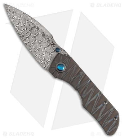 Kansept Knives Mini Lanza Liner Lock Knife Tiger Stripe Titanium (3.2" Damascus)