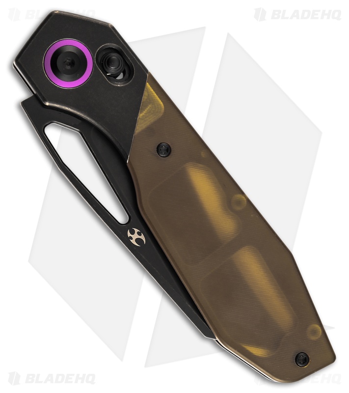 Kansept QTRO Crossbar Lock Knife Blackwash Ti/Amber Ultem (3.6" Black SW)