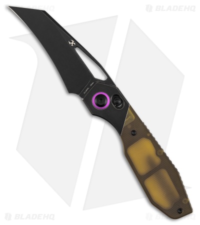 Kansept QTRO Crossbar Lock Knife Blackwash Ti/Amber Ultem (3.6" Black SW)